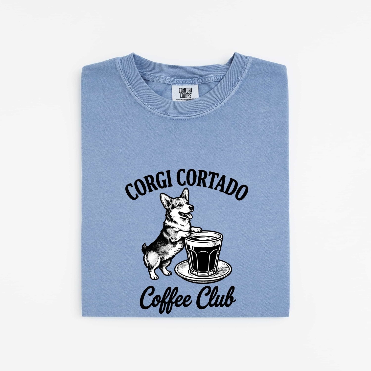 Corgi Shirt for Women – Vintage Hand Drawn Coffee Cup Retro Dog Graphic Tee