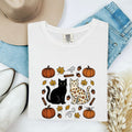 Fall Cat Shirt for Women – Retro Autumn Sketch Gourds Harvest Kitten Graphic Tee