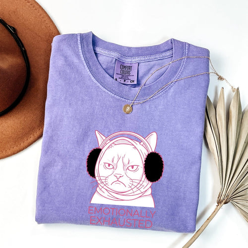 Annoyed Cat Shirt for Women – Funny Cartoon Contemporary Ear Warmers Kitty Graphic Tee