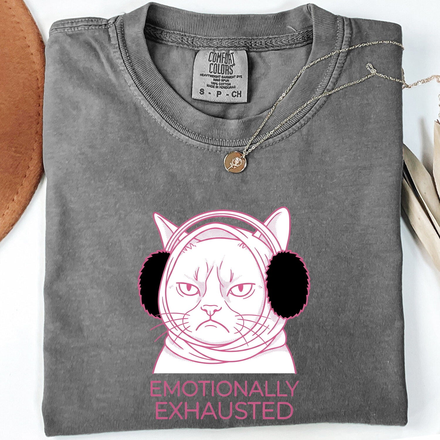 Annoyed Cat Shirt for Women – Funny Cartoon Contemporary Ear Warmers Kitty Graphic Tee