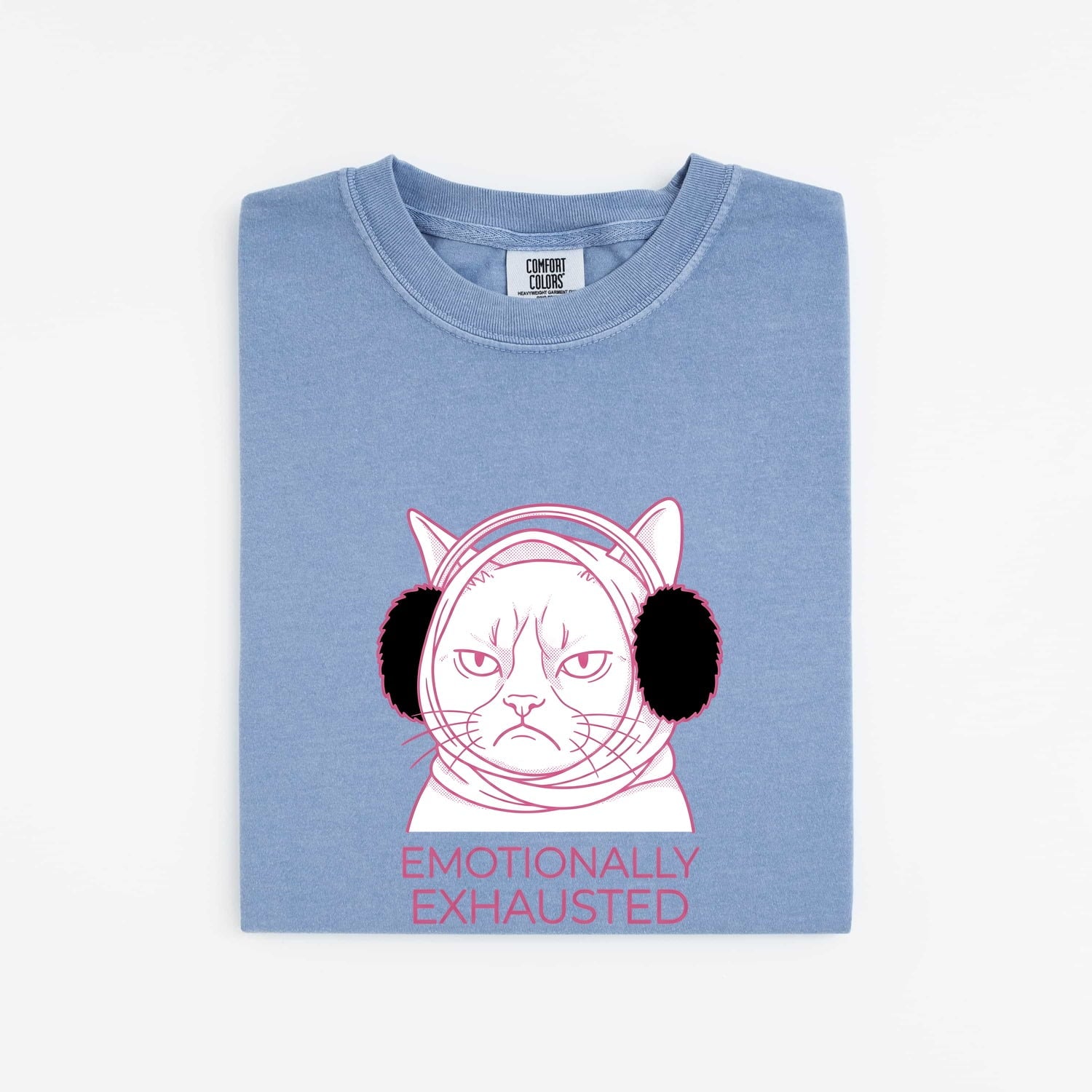 Annoyed Cat Shirt for Women – Funny Cartoon Contemporary Ear Warmers Kitty Graphic Tee