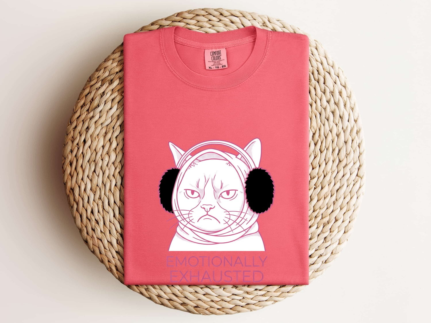 Annoyed Cat Shirt for Women – Funny Cartoon Contemporary Ear Warmers Kitty Graphic Tee