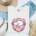Snoozing Cat Shirt for Women – Sleek Blossom Nature Drawing Kitten Graphic Tee