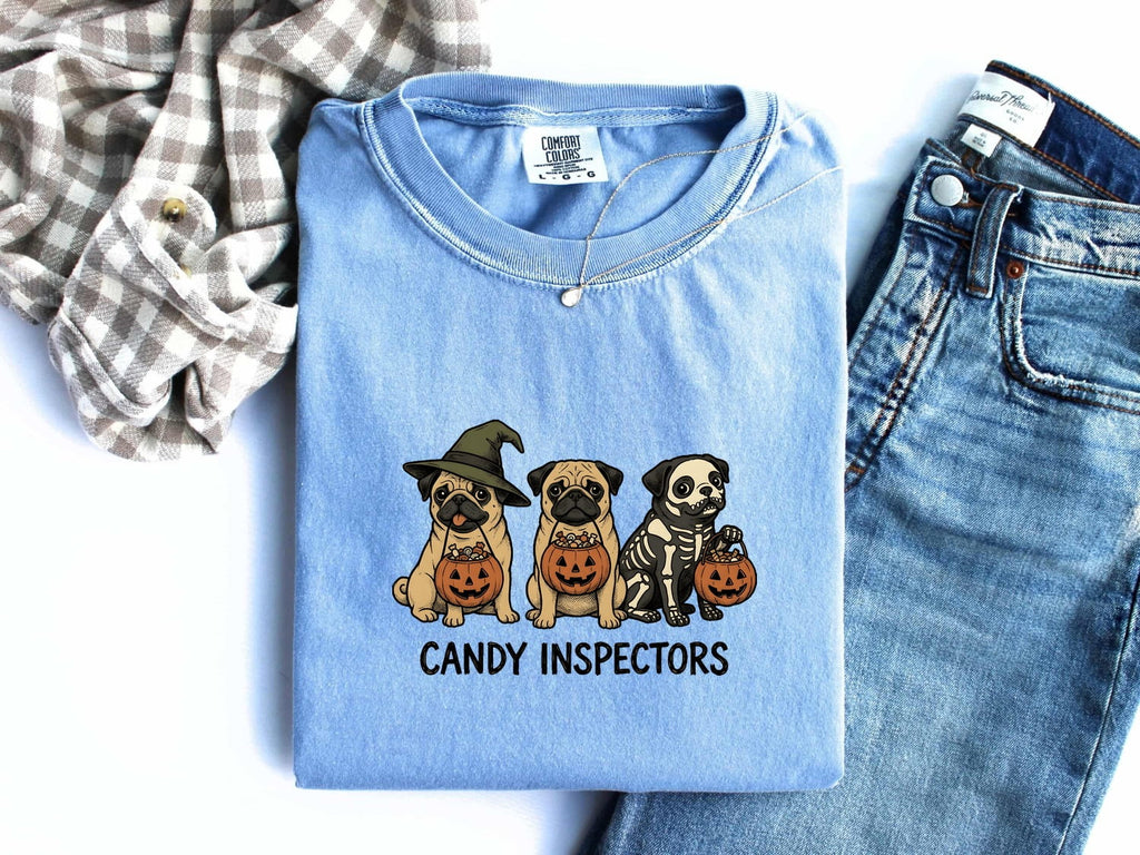 Halloween Pug Shirt for Women – Vintage Cartoon Pumpkin Bucket Dog Graphic Tee