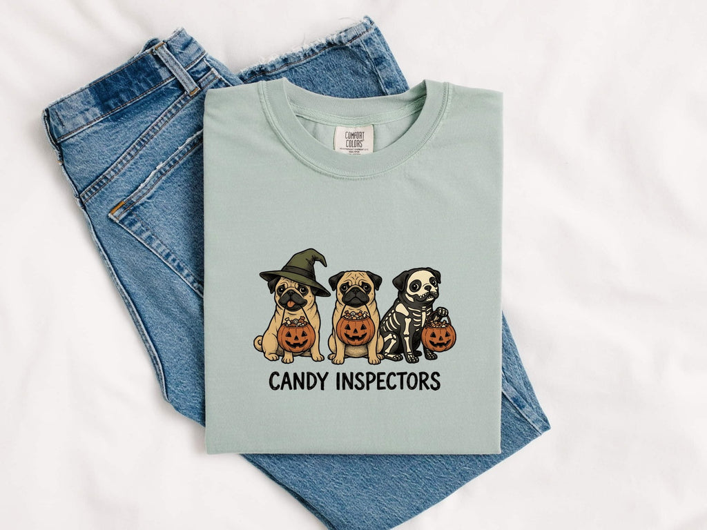 Halloween Pug Shirt for Women – Vintage Cartoon Pumpkin Bucket Dog Graphic Tee