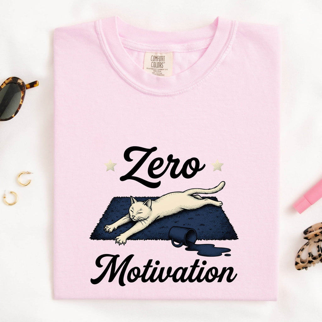 Lounging Cat Shirt for Women – Funny Hand Drawn Line Art Hot Drink Kitty Graphic Tee