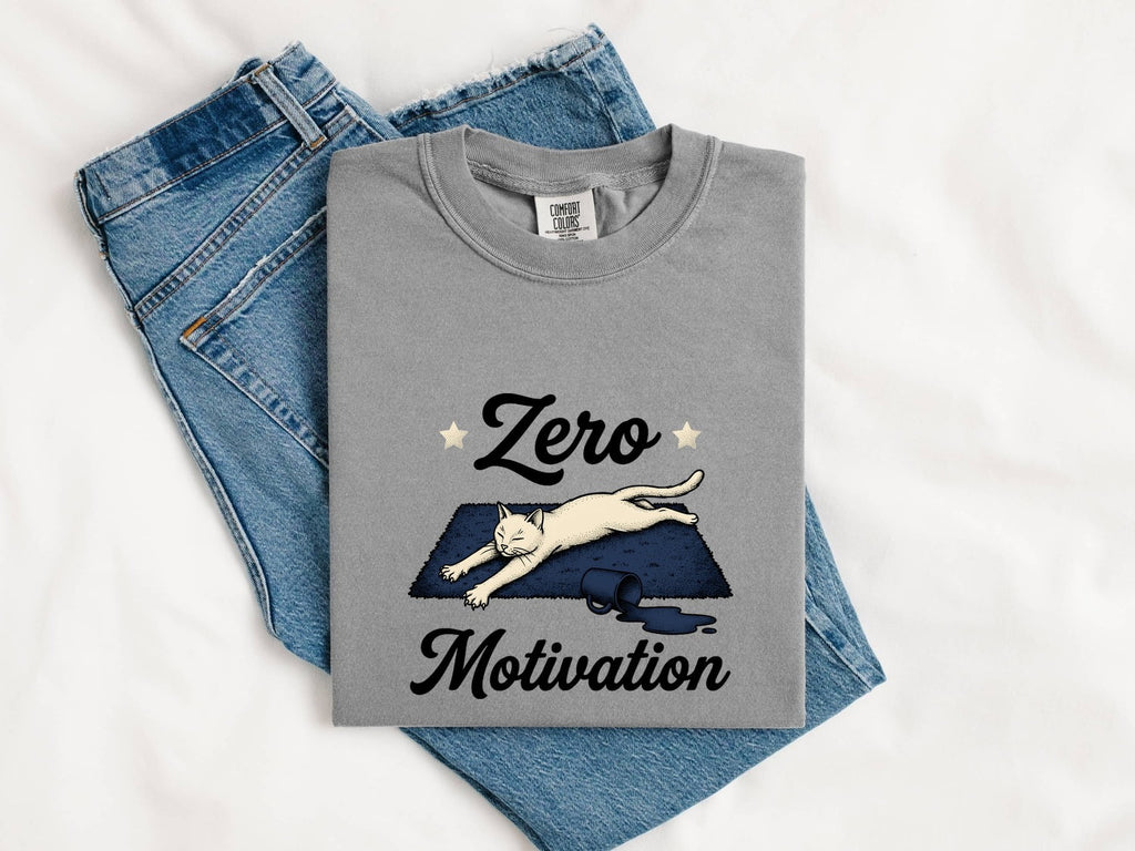 Lounging Cat Shirt for Women – Funny Hand Drawn Line Art Hot Drink Kitty Graphic Tee