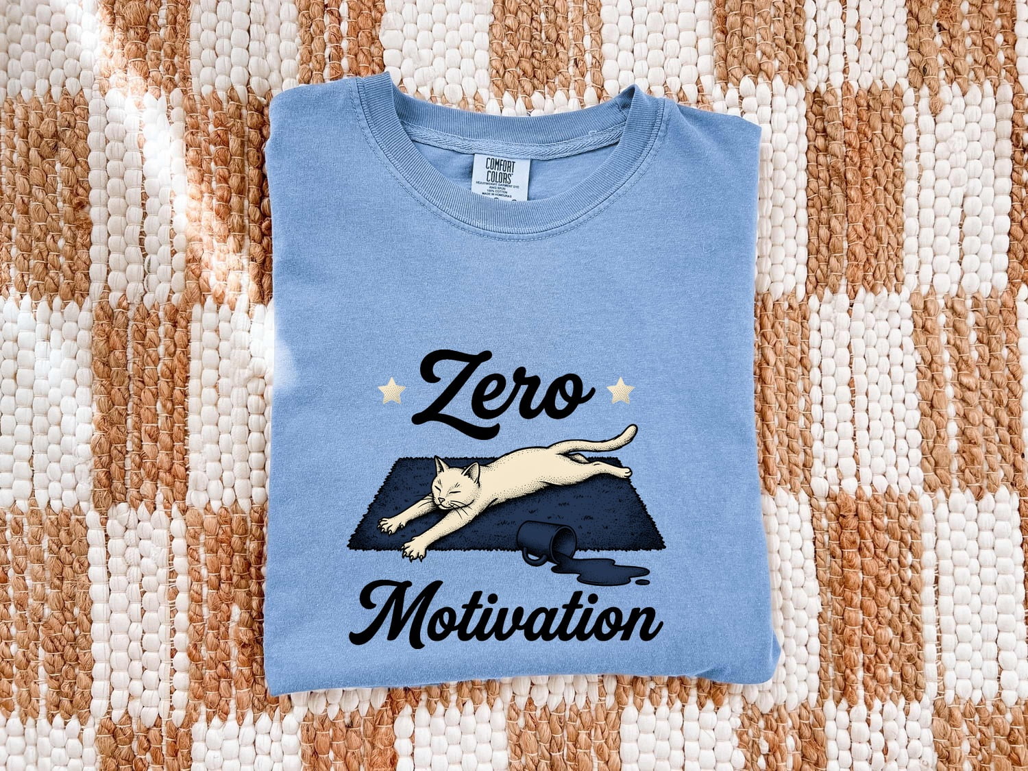 Lounging Cat Shirt for Women – Funny Hand Drawn Line Art Hot Drink Kitty Graphic Tee