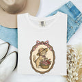 Kitten Basket Shirt for Women – Vintage Floral Line Art Roses Garden Cat Graphic Tee
