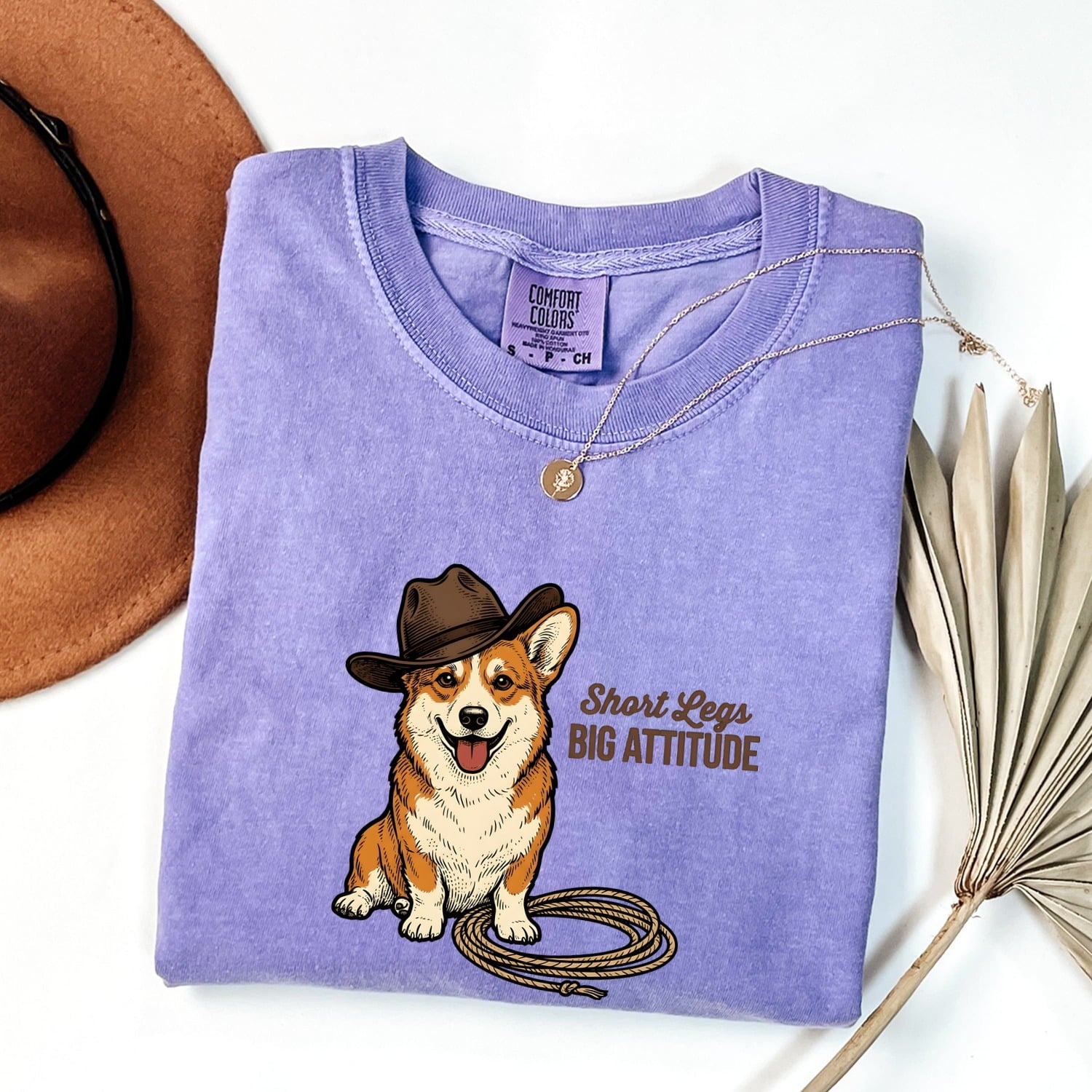 Corgi Shirt for Women – Retro Wild West Cowboy Line Art Coil Pembroke Welsh Graphic Tee