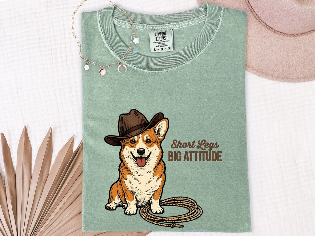 Corgi Shirt for Women – Retro Wild West Cowboy Line Art Coil Pembroke Welsh Graphic Tee