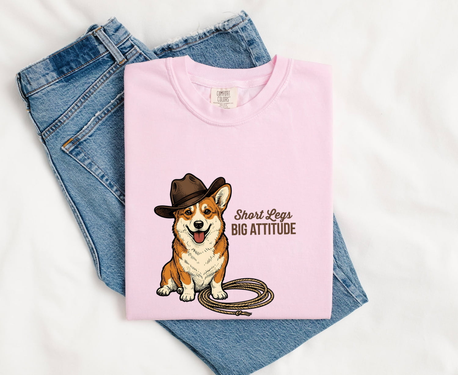 Corgi Shirt for Women – Retro Wild West Cowboy Line Art Coil Pembroke Welsh Graphic Tee