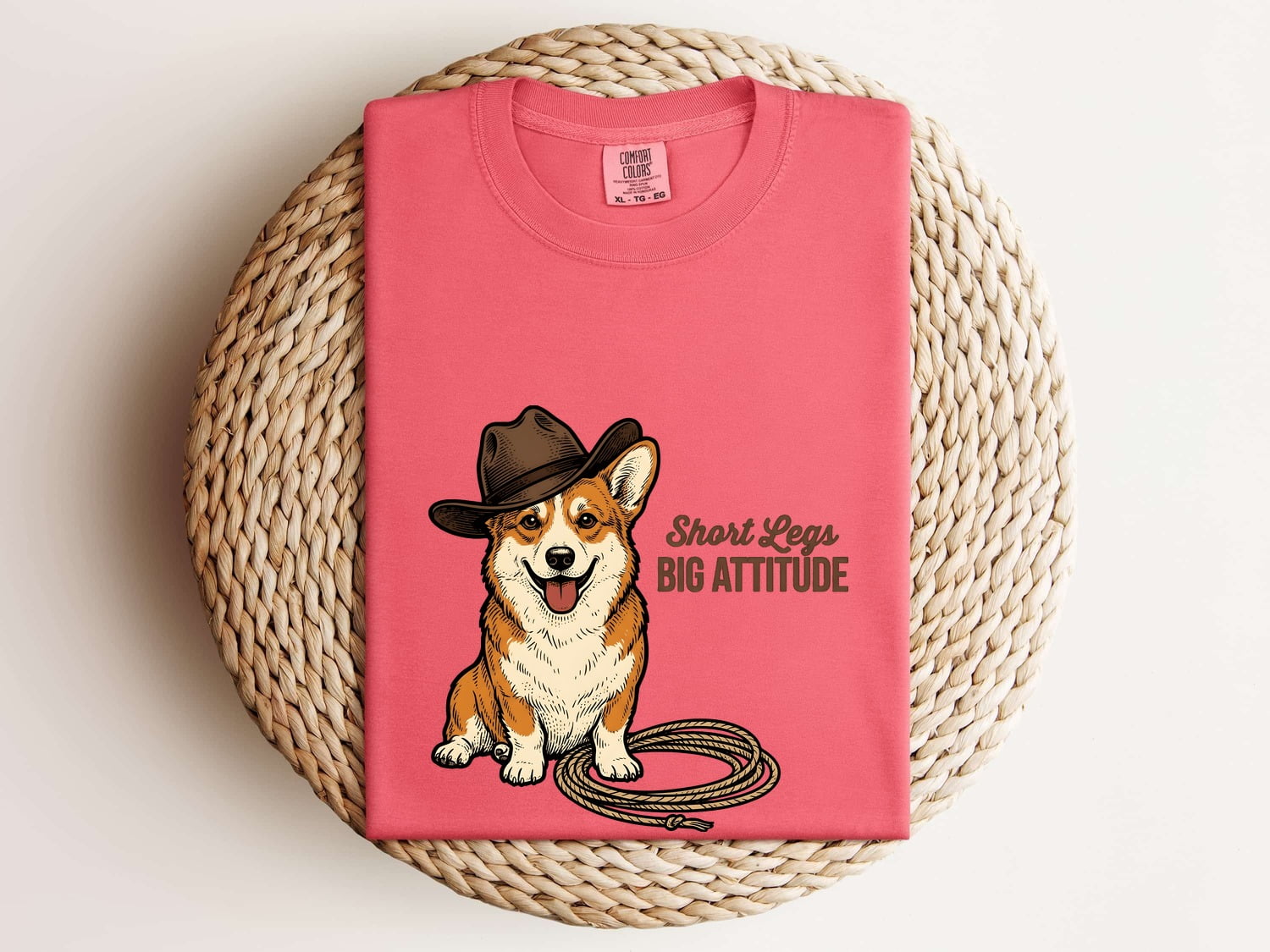Corgi Shirt for Women – Retro Wild West Cowboy Line Art Coil Pembroke Welsh Graphic Tee