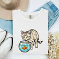 Orange Cat Shirt for Women – Retro Sketch Creature Fish Feline Graphic Tee
