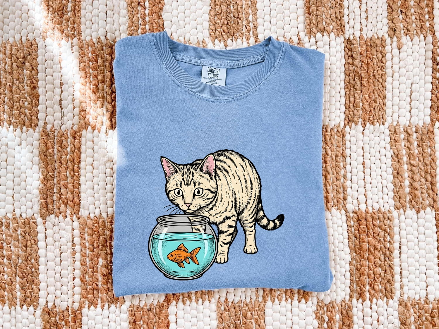 Orange Cat Shirt for Women – Retro Sketch Creature Fish Feline Graphic Tee