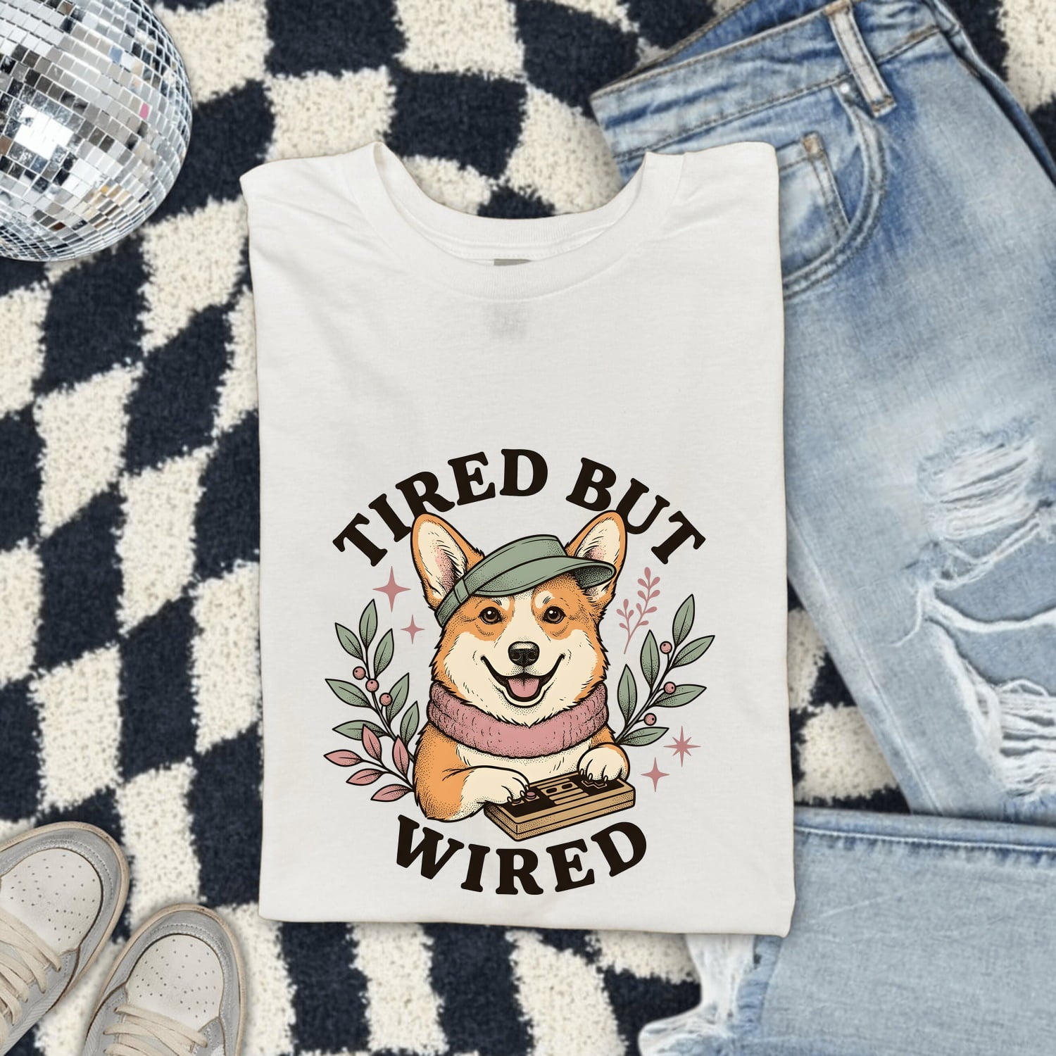 Corgi Shirt for Women – Funny Cartoon Vintage Game Controller Gamer Dog Graphic Tee