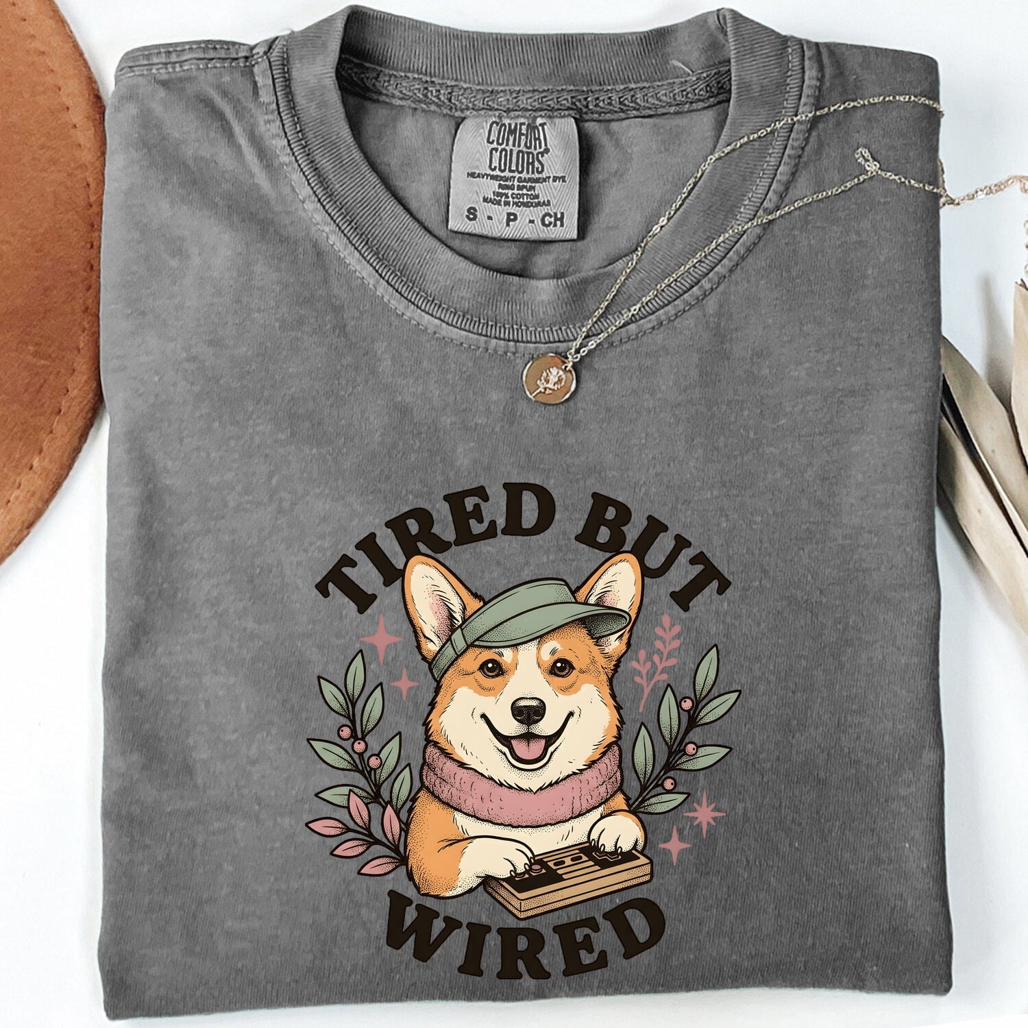 Corgi Shirt for Women – Funny Cartoon Vintage Game Controller Gamer Dog Graphic Tee