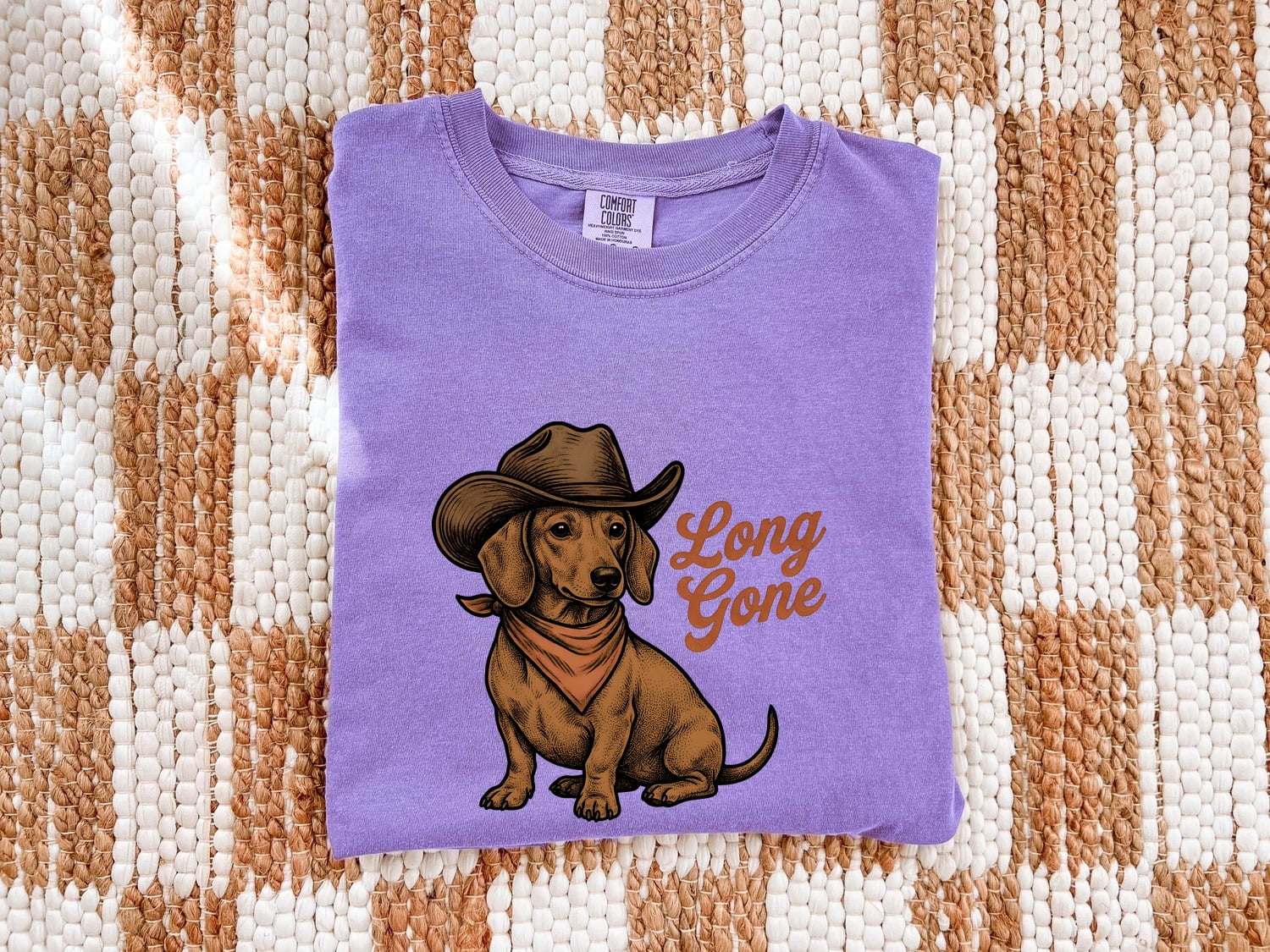 Dachshund Cowboy Shirt for Women – Vintage Western Hand Drawn Bandana Wiener Dog Graphic Tee