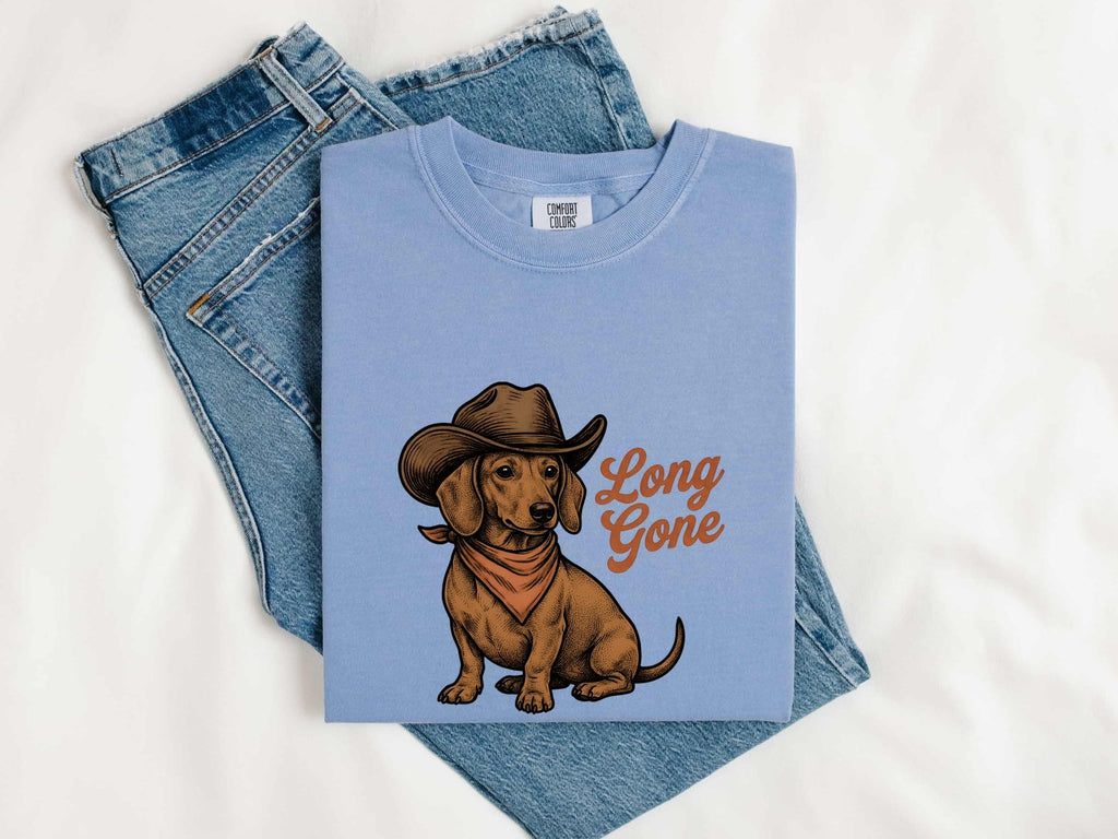 Dachshund Cowboy Shirt for Women – Vintage Western Hand Drawn Bandana Wiener Dog Graphic Tee