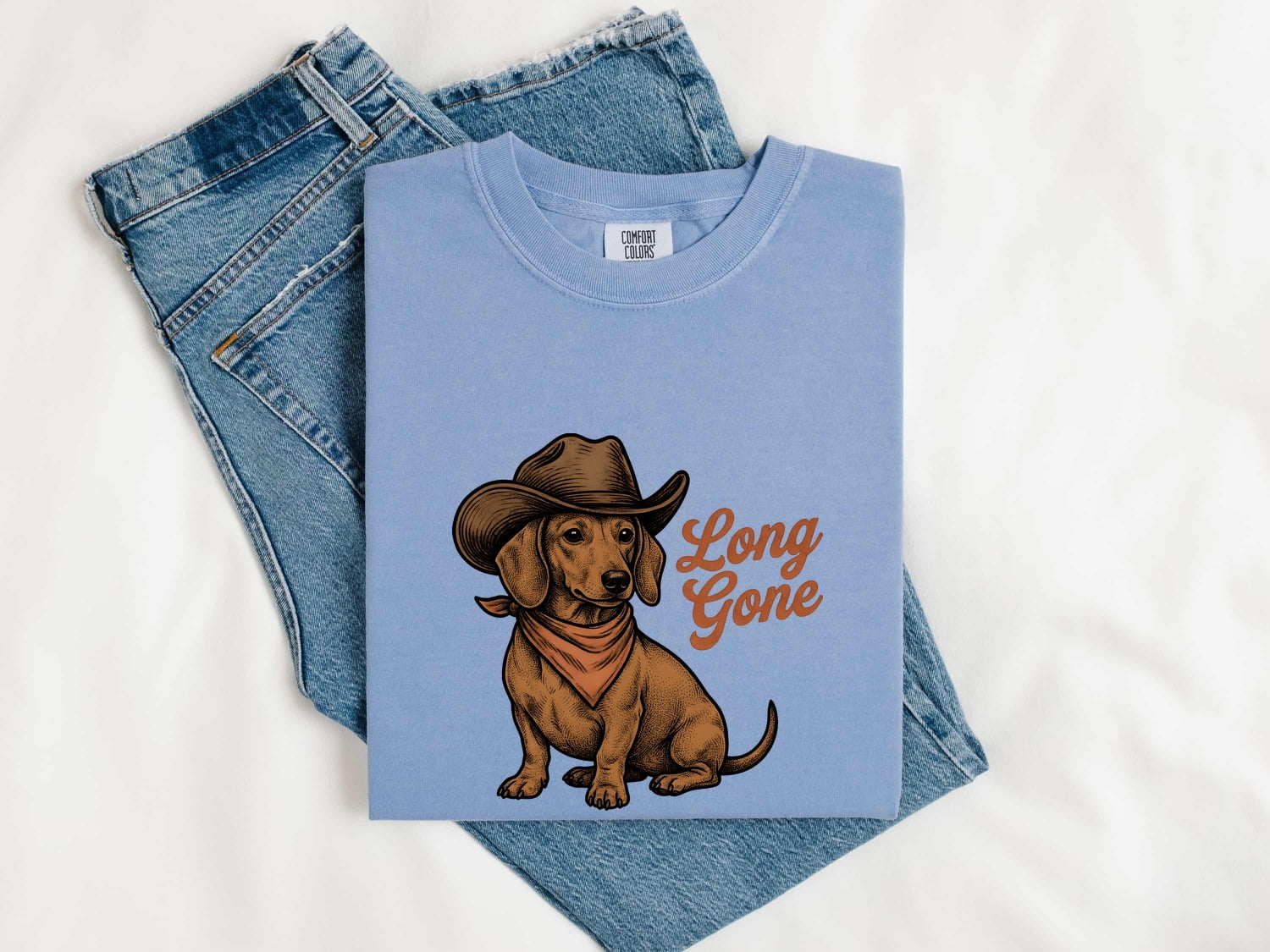 Dachshund Cowboy Shirt for Women – Vintage Western Hand Drawn Bandana Wiener Dog Graphic Tee