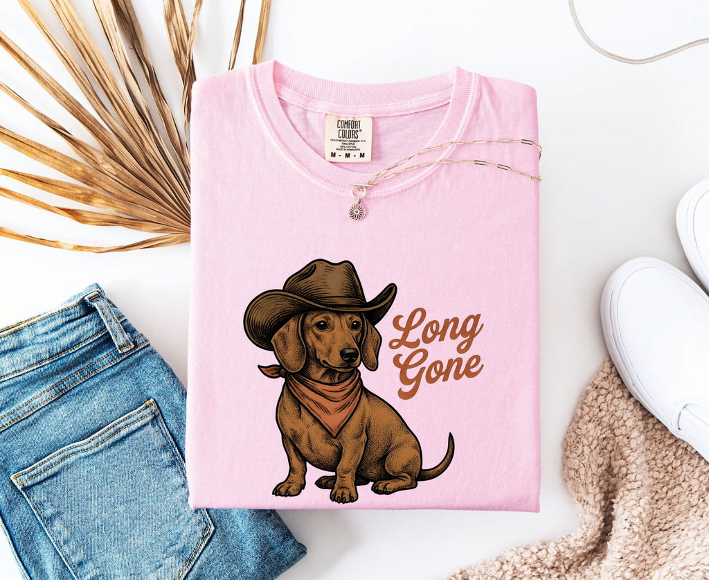 Dachshund Cowboy Shirt for Women – Vintage Western Hand Drawn Bandana Wiener Dog Graphic Tee