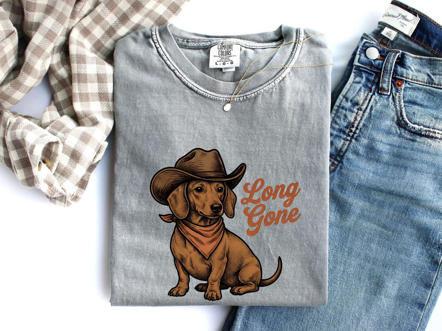 Dachshund Cowboy Shirt for Women – Vintage Western Hand Drawn Bandana Wiener Dog Graphic Tee