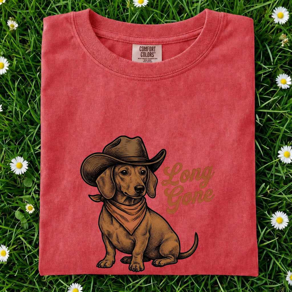 Dachshund Cowboy Shirt for Women – Vintage Western Hand Drawn Bandana Wiener Dog Graphic Tee
