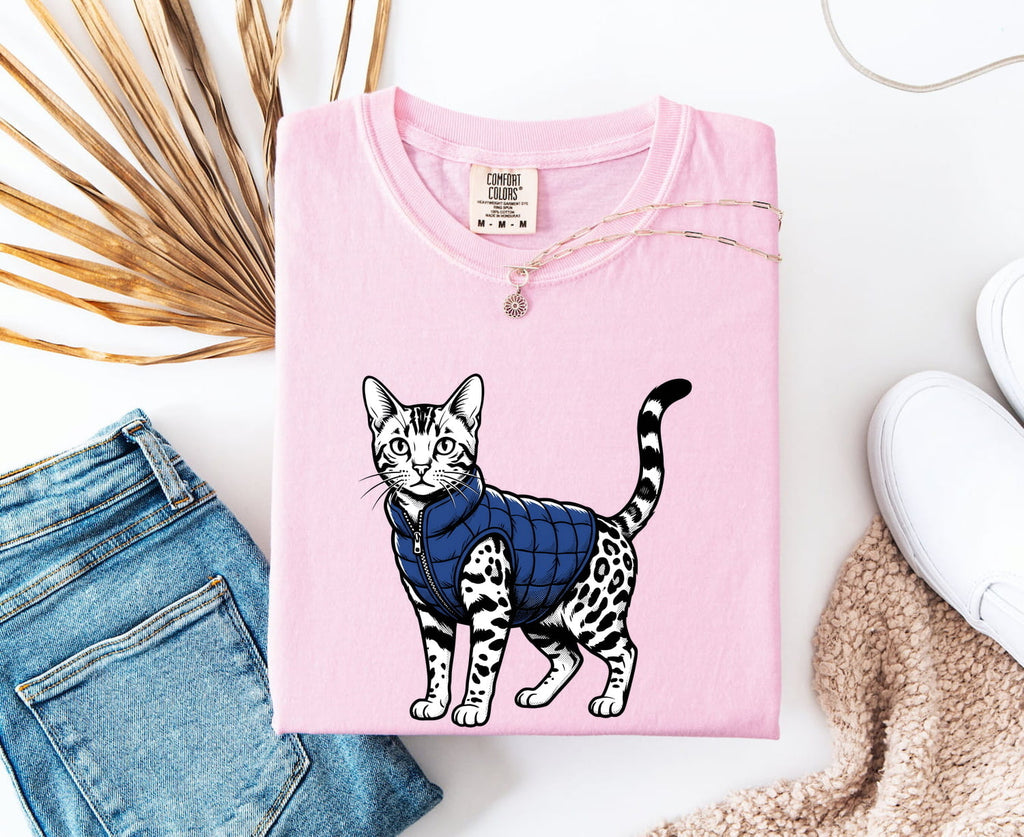 Bengal Cat Shirt for Women – Pop Art Hand Drawn Insulated Vest Feline Graphic Tee