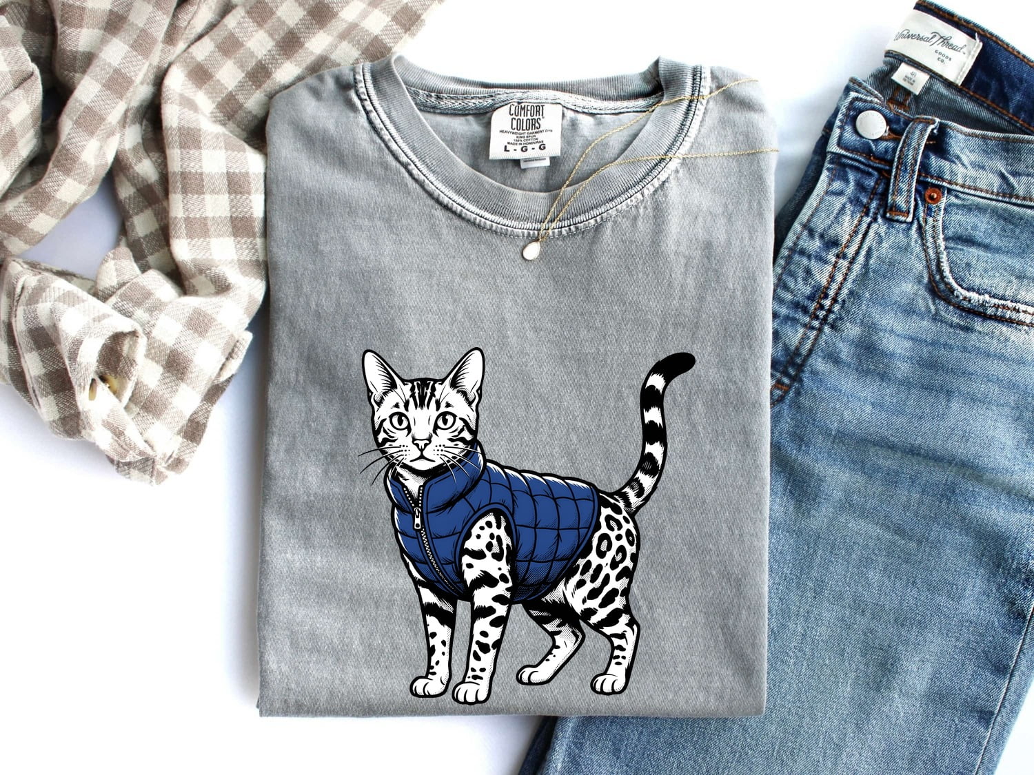 Bengal Cat Shirt for Women – Pop Art Hand Drawn Insulated Vest Feline Graphic Tee