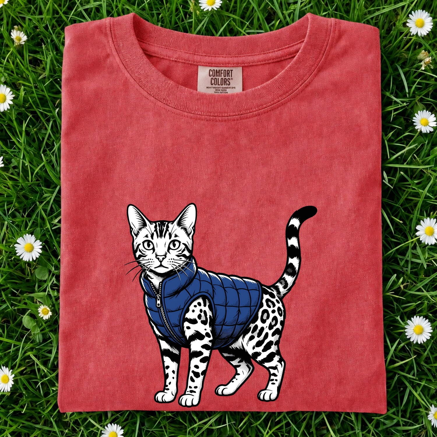 Bengal Cat Shirt for Women – Pop Art Hand Drawn Insulated Vest Feline Graphic Tee