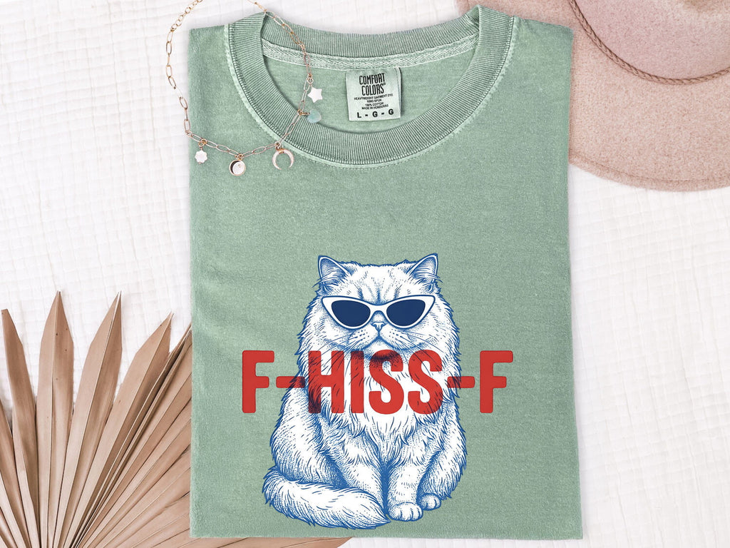 Cat Shades Shirt for Women – Funny Hand Drawn Retro Large Font Sunglasses Graphic Tee
