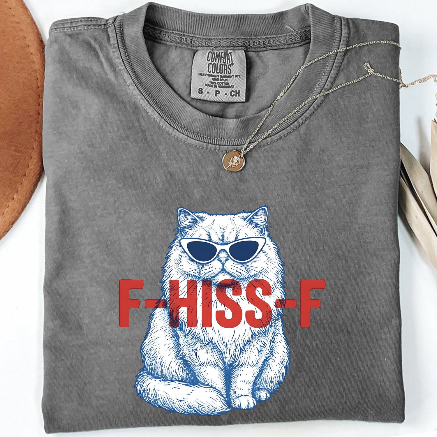 Cat Shades Shirt for Women – Funny Hand Drawn Retro Large Font Sunglasses Graphic Tee