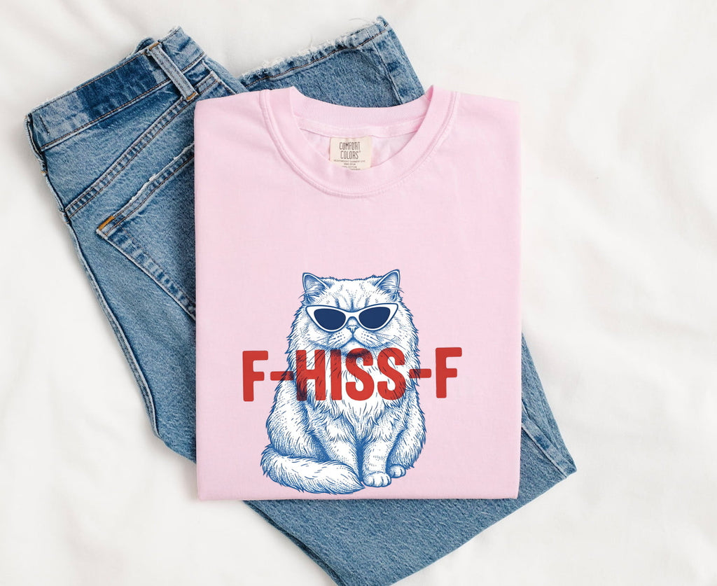 Cat Shades Shirt for Women – Funny Hand Drawn Retro Large Font Sunglasses Graphic Tee