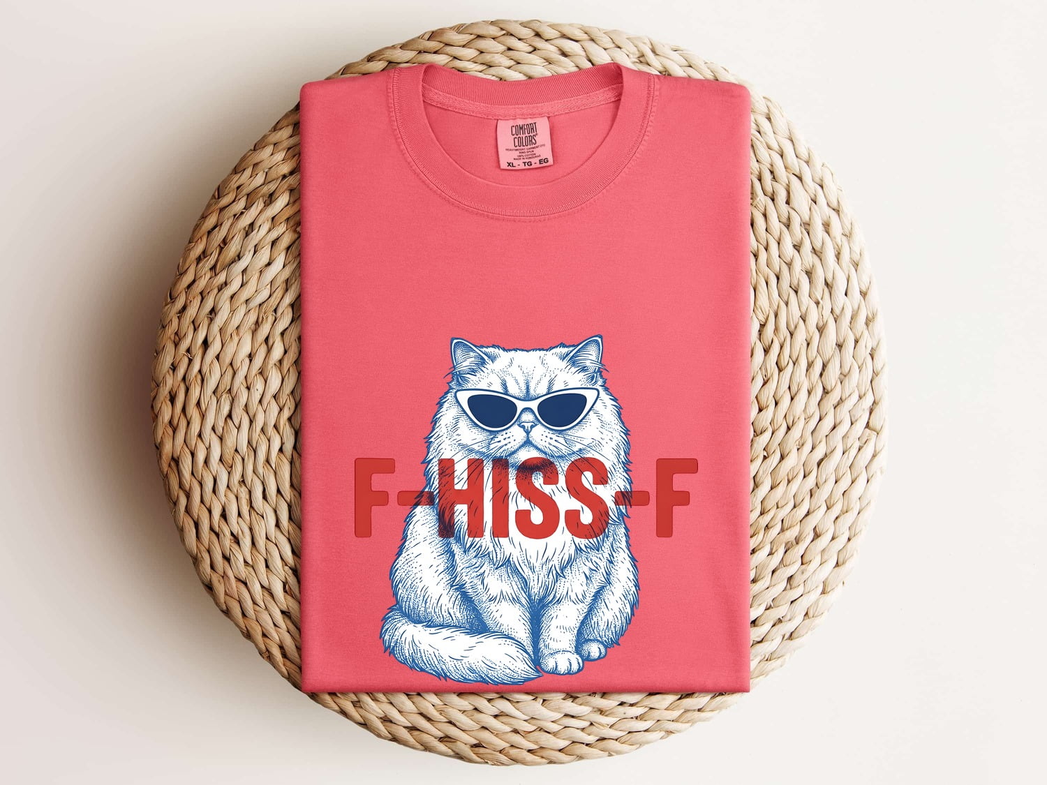 Cat Shades Shirt for Women – Funny Hand Drawn Retro Large Font Sunglasses Graphic Tee