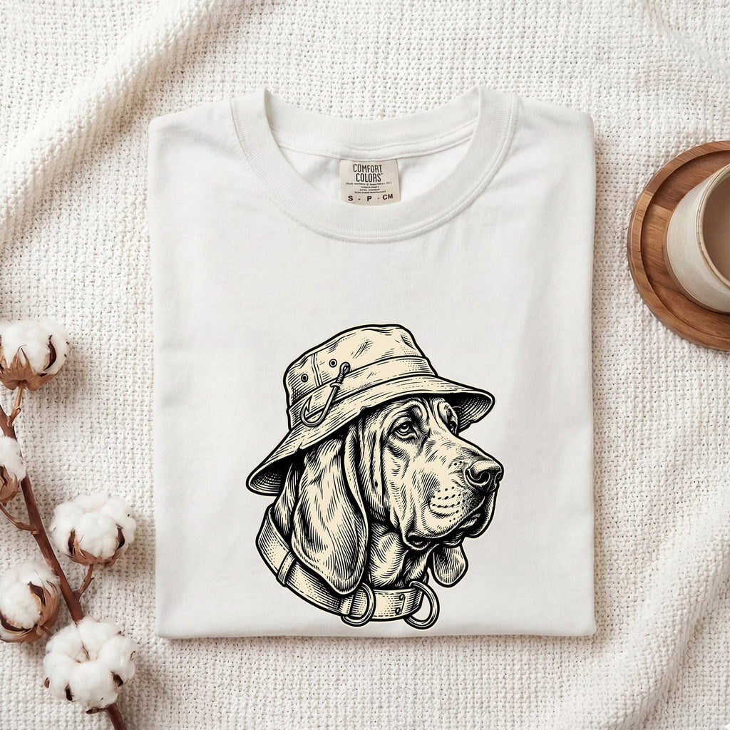 Hound Dog Shirt for Women – Vintage Hand Drawn Fishing Bucket Hat Angler Graphic Tee