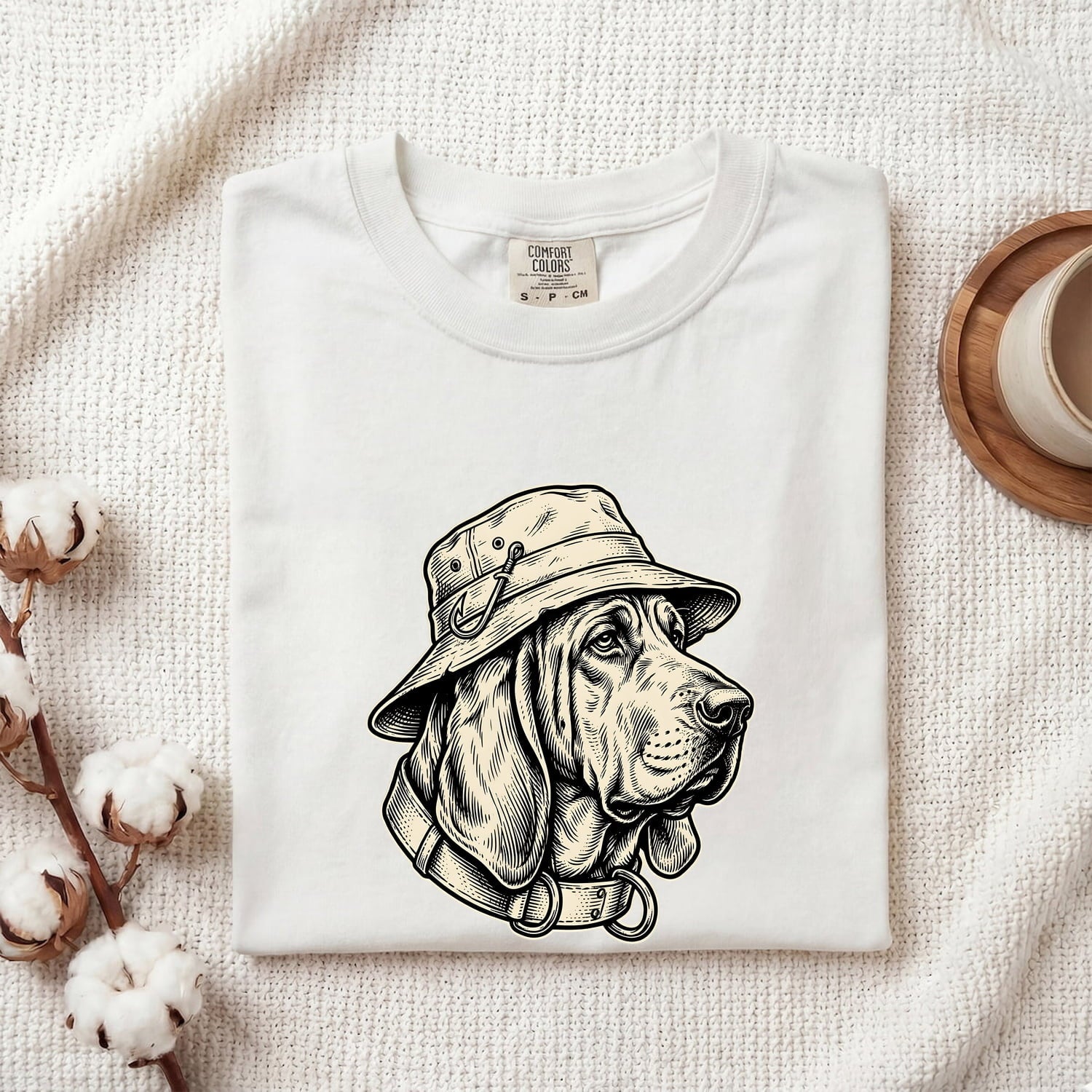 Hound Dog Shirt for Women – Vintage Hand Drawn Fishing Bucket Hat Angler Graphic Tee