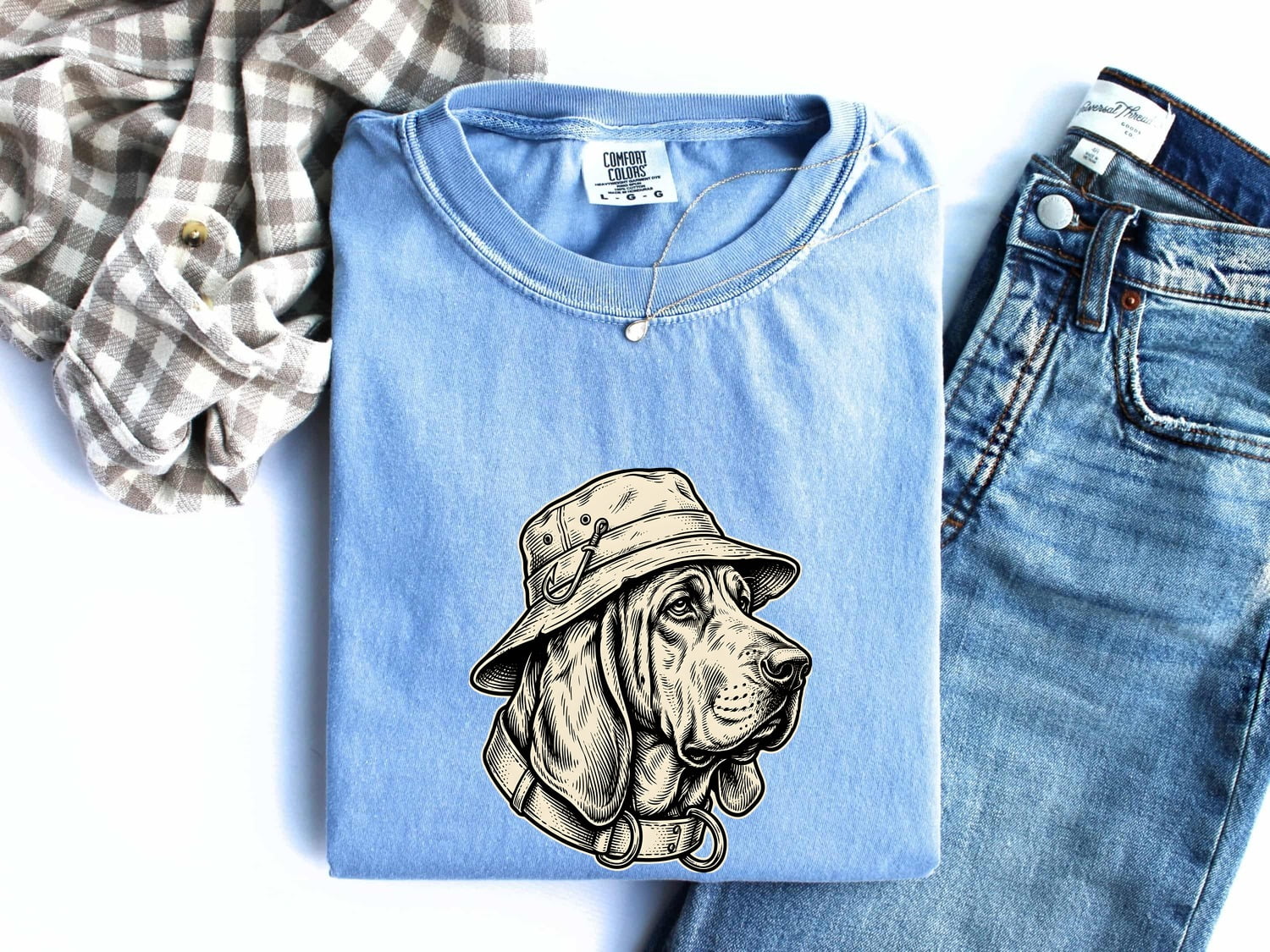 Hound Dog Shirt for Women – Vintage Hand Drawn Fishing Bucket Hat Angler Graphic Tee
