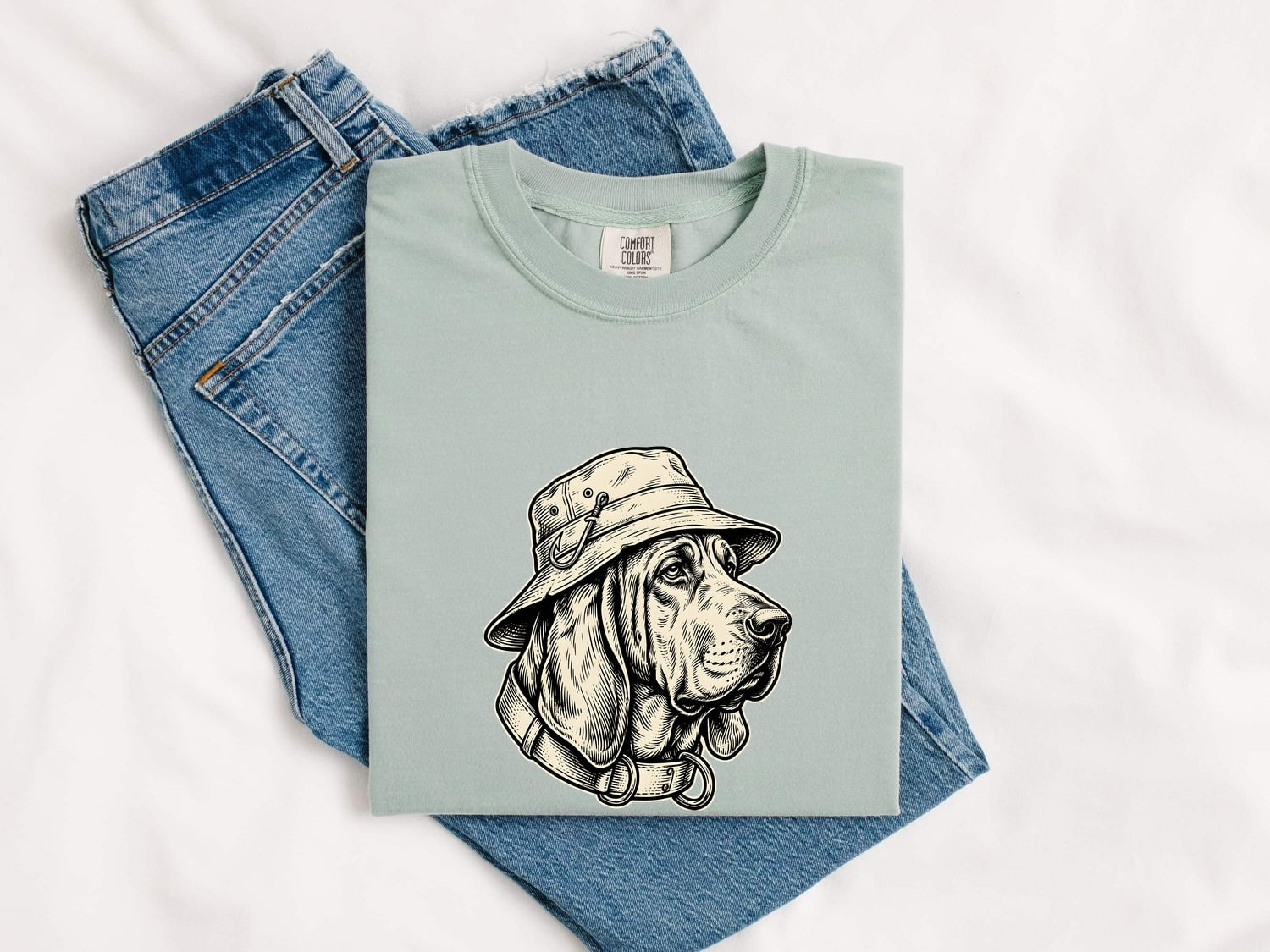 Hound Dog Shirt for Women – Vintage Hand Drawn Fishing Bucket Hat Angler Graphic Tee