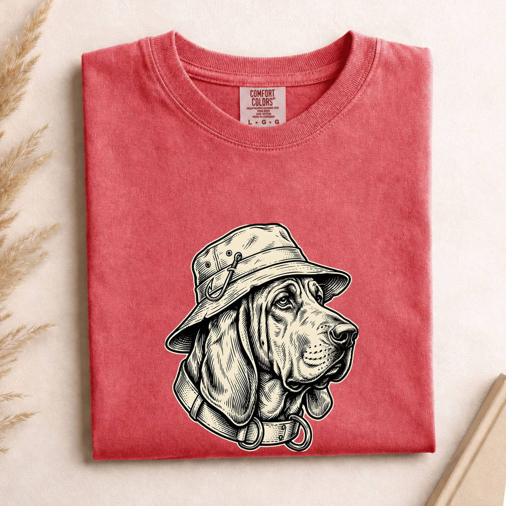Hound Dog Shirt for Women – Vintage Hand Drawn Fishing Bucket Hat Angler Graphic Tee
