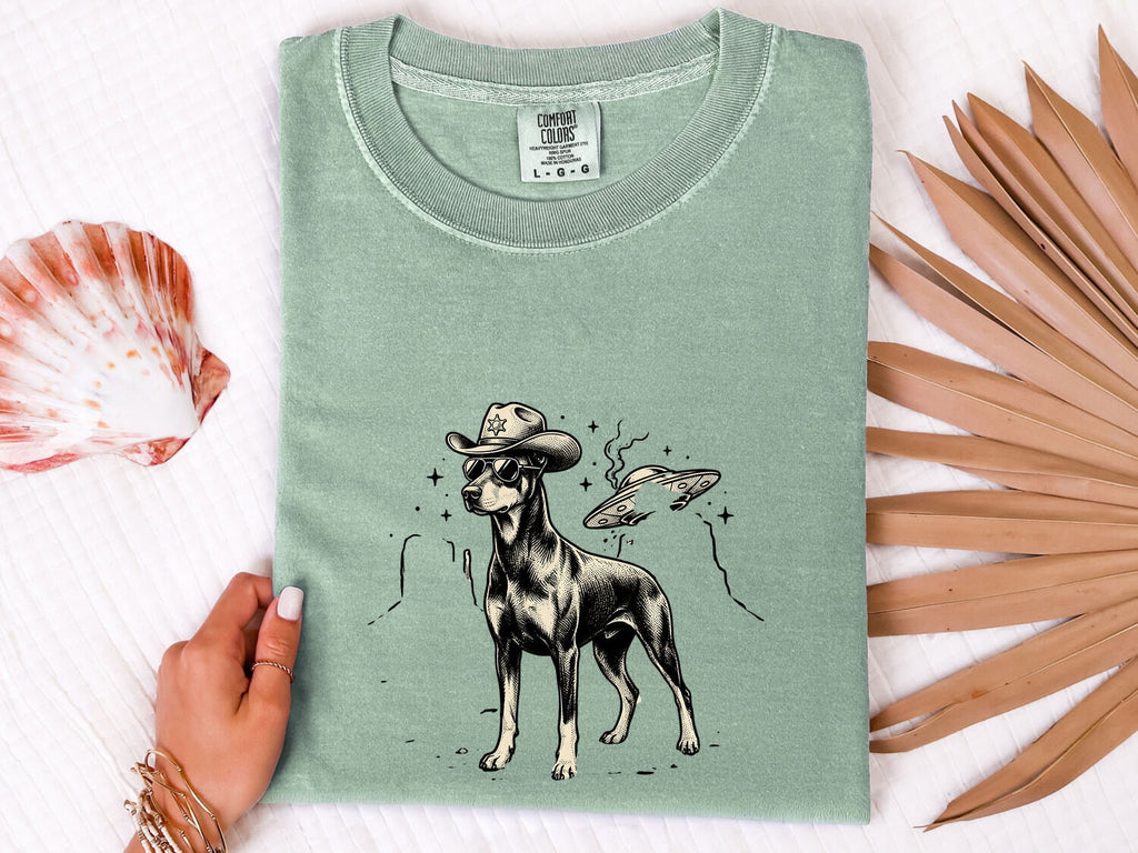 Rodeo Dog Shirt for Women – Antique Western Line Drawing Cowboy Dog Graphic Tee