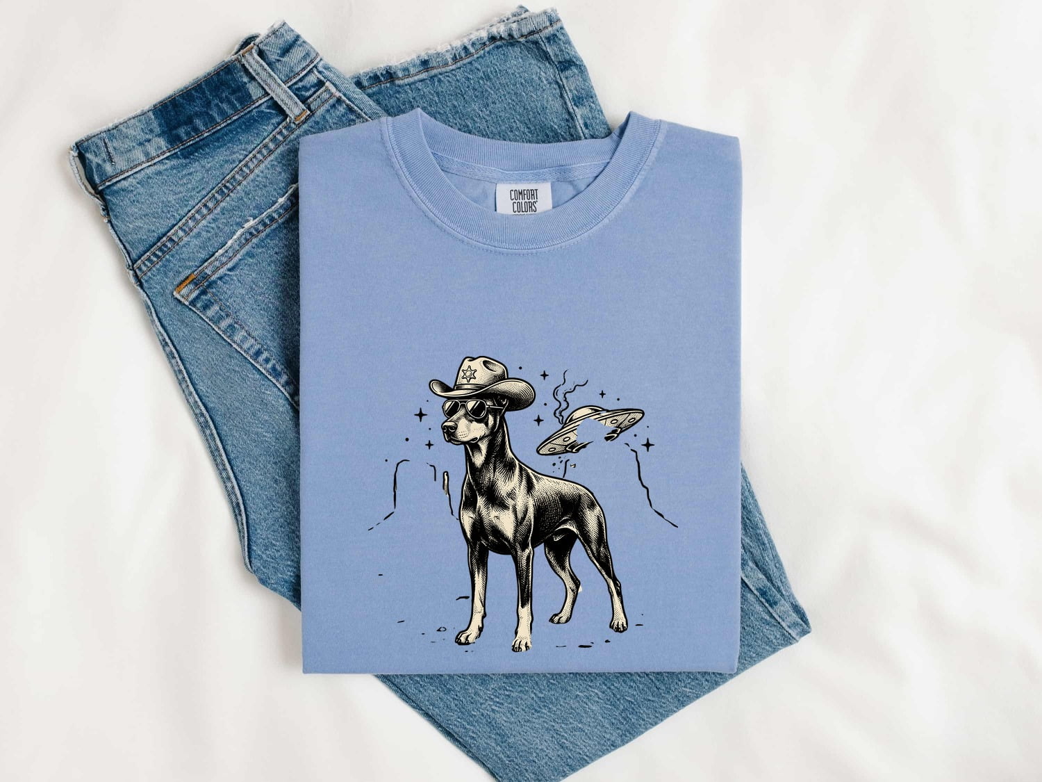 Rodeo Dog Shirt for Women – Antique Western Line Drawing Cowboy Dog Graphic Tee
