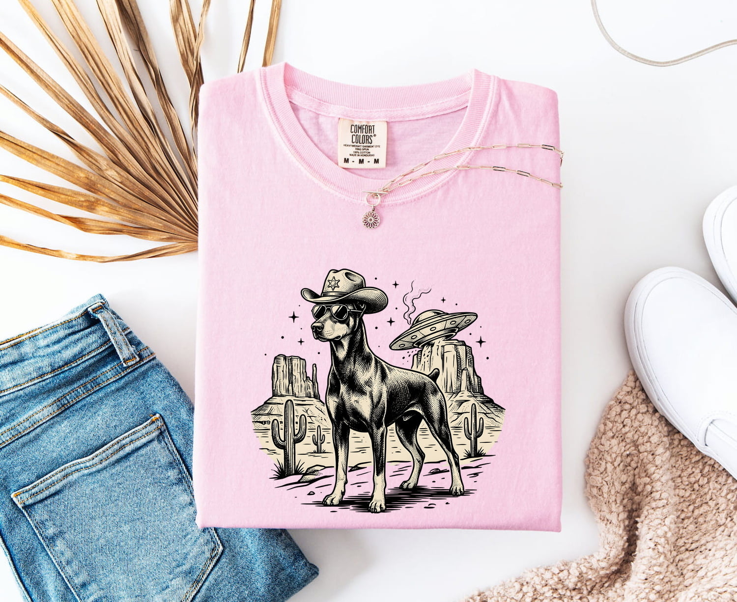 Rodeo Dog Shirt for Women – Antique Western Line Drawing Cowboy Dog Graphic Tee