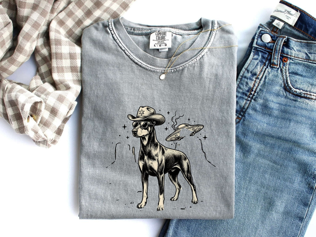 Rodeo Dog Shirt for Women – Antique Western Line Drawing Cowboy Dog Graphic Tee
