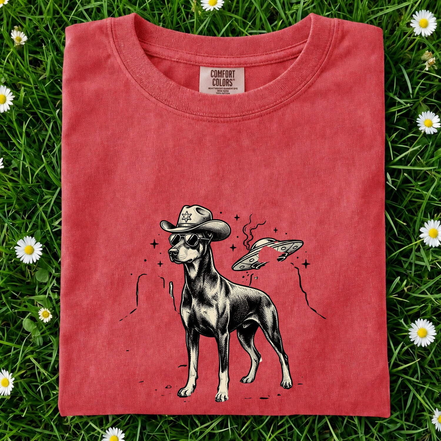 Rodeo Dog Shirt for Women – Antique Western Line Drawing Cowboy Dog Graphic Tee