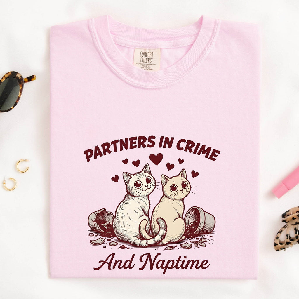 Two Cats Shirt for Women – Retro Sketch Love Hearts Kitten Graphic Tee