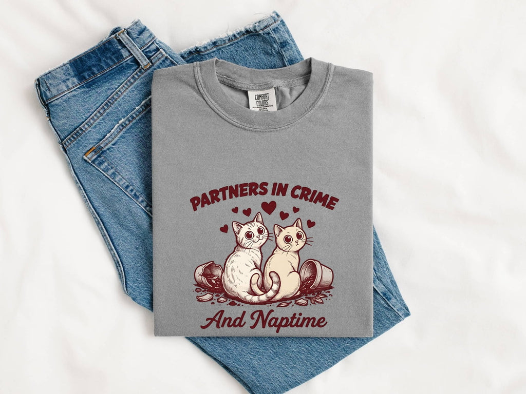 Two Cats Shirt for Women – Retro Sketch Love Hearts Kitten Graphic Tee