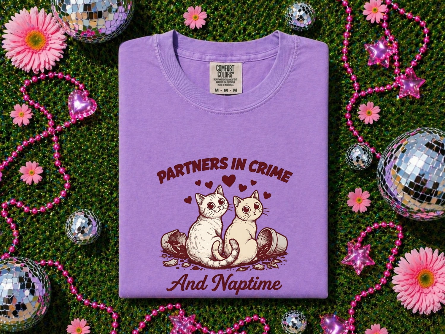 Two Cats Shirt for Women – Retro Sketch Love Hearts Kitten Graphic Tee