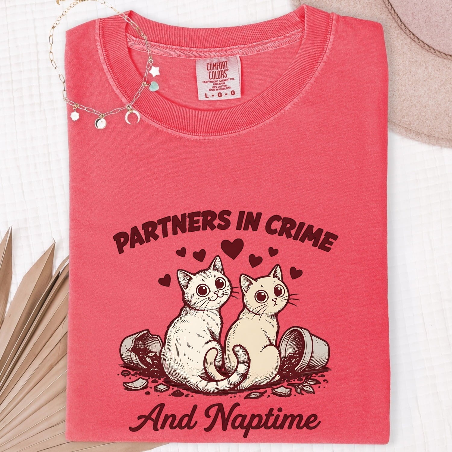 Two Cats Shirt for Women – Retro Sketch Love Hearts Kitten Graphic Tee