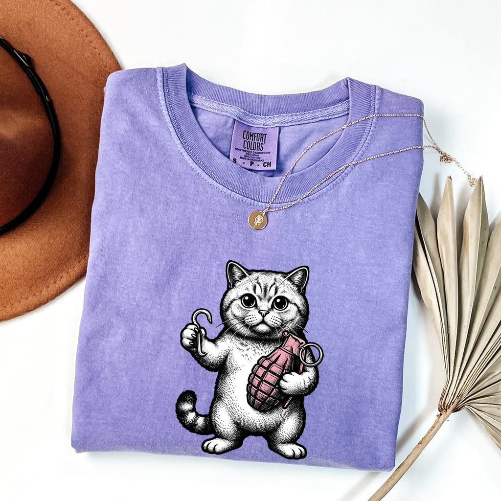 Kitten Shirt for Women – Retro Vintage Humor Sketch Bomb Cartoon Cat Graphic Tee