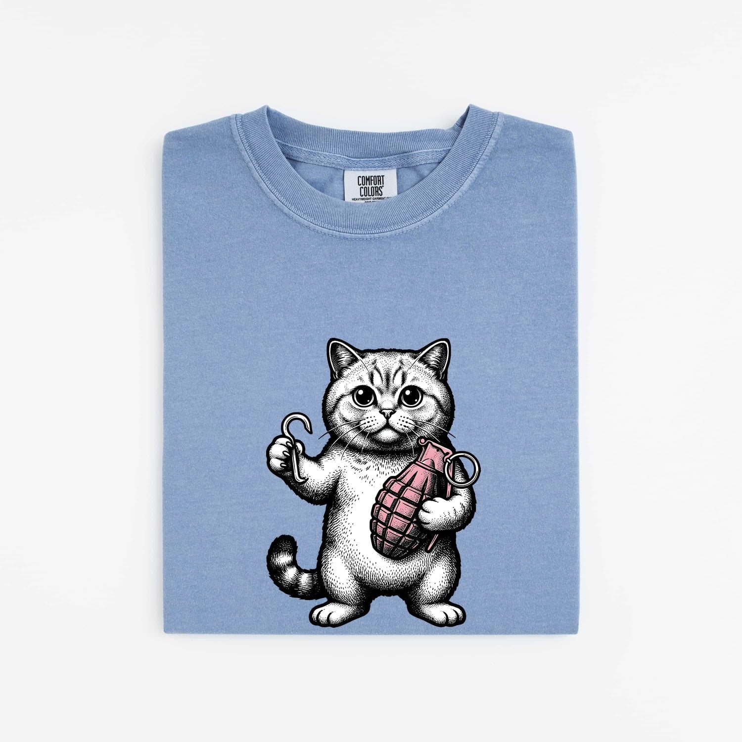 Kitten Shirt for Women – Retro Vintage Humor Sketch Bomb Cartoon Cat Graphic Tee